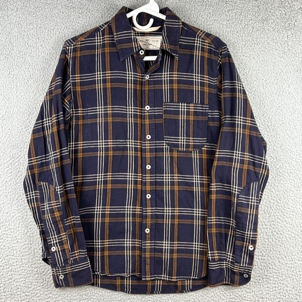 RGT Rogue Territory Shirt Cotton Navy‎ Blue Plaid Button Up Long Sleeve Medium